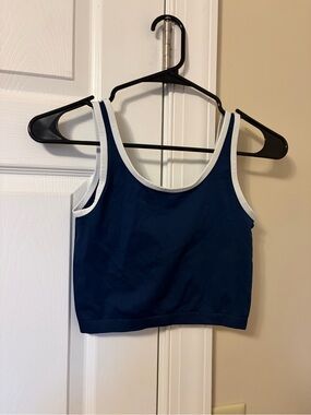 Navy Tank Crop Top with White Trim